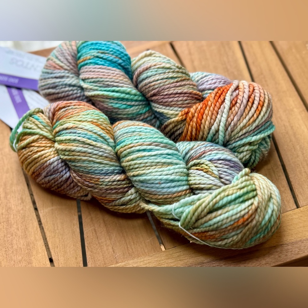 Hand-Dyed Multicolor Wool Yarn - Pastel Aqua, Peach & Lavender - Picture 9 of 17
